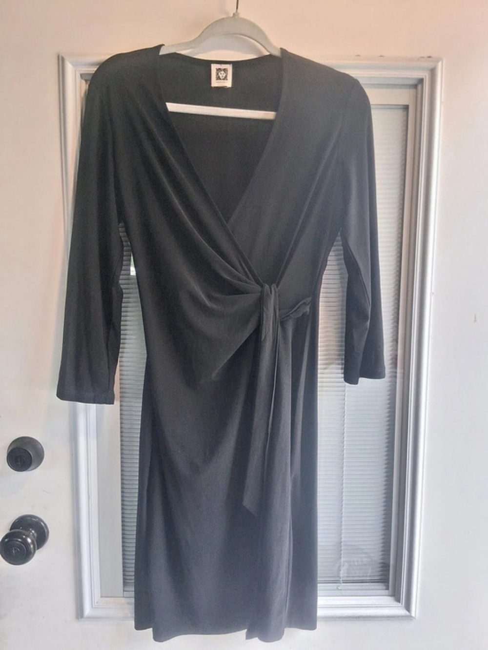 Anne Klein Faux Wrap Jersey Dress Black Midi Dress